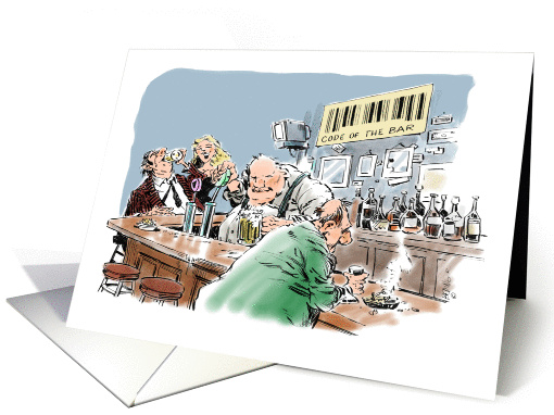 Amusing happy birthday toast to friend from the bar cartoon card