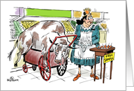 Funny Happy Birthday money card to your favorite grocery clerk cartoon card