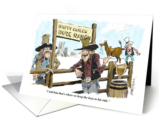 Humorous cowboy - adult birthday cartoon card (1323622)