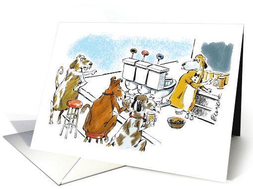 Humorous Old Dogs at Bar - Toast Your Retirement Cartoon card