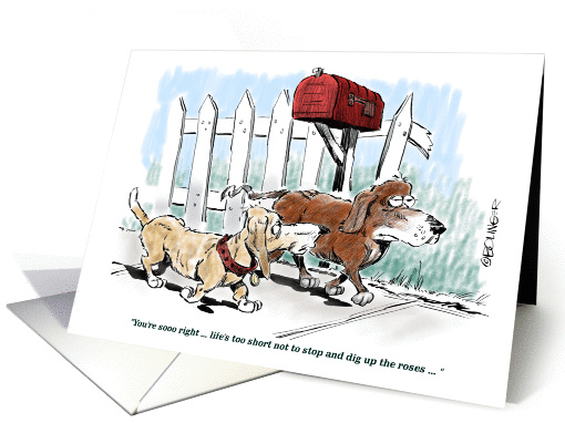 Humorous belated happy Father's Day greeting cartoon for Dad card