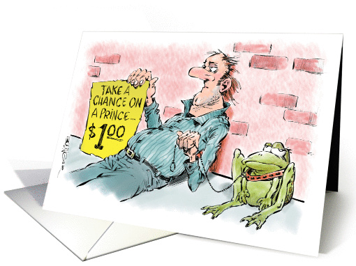 Funny all occasion blank - kissing a frog cartoon card (1352256)