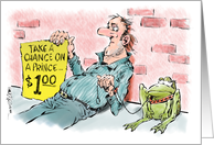 Funny all occasion blank - kissing a frog cartoon card