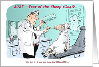 An amusing 2027 Year of the Sheep sentiment cartoon card