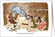 An amusing blank caveman firestarter app cartoon card