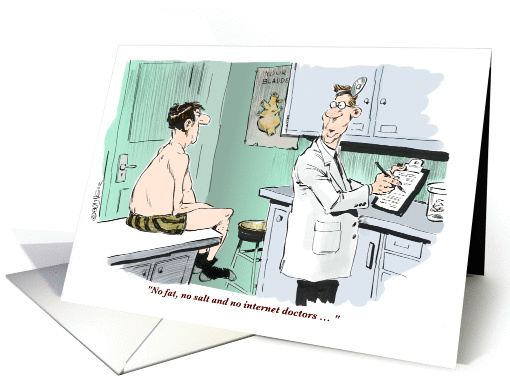 An amusing medically-oriented internet doctor blank cartoon card