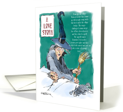 Amusing witchy Halloween love declaration to boyfriend cartoon card