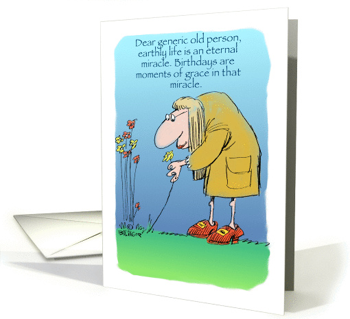 Amusing Happy Birthday to a generic old person cartoon card (1361524)
