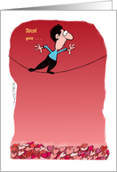 Amusing bed of hearts from a man to his wife cartoon card