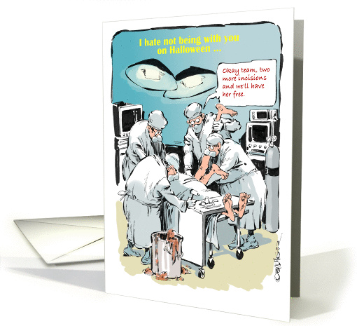 Amusing surgical cutting-edge Halloween greeting cartoon card