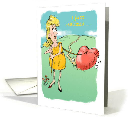Amusing dragging heart for boyfriend Valentine cartoon card (1366018)