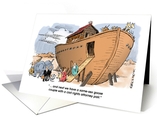 Amusing same sex couple entering ark congrats cartoon card (1371174)