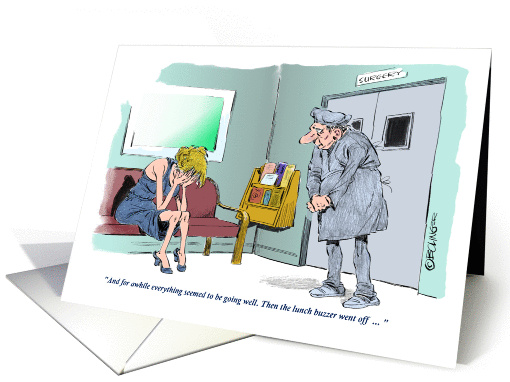 Amusing surgical waiting room get well scene cartoon card (1376516)
