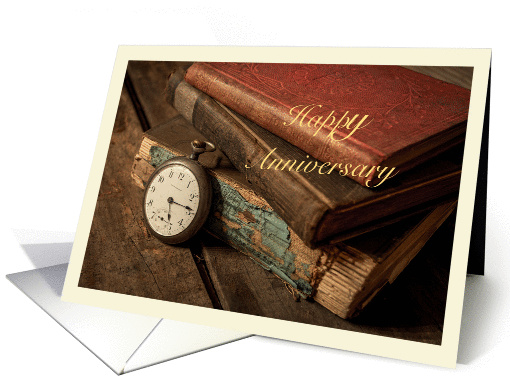 Happy Anniversary with vintage books and pocket watch card (1383708)