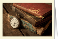 Happy Anniversary with vintage books and pocket watch card