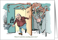 Amusing blank problem-in-the-bathroom with aliens cartoon card