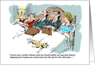 Amusing reconciliation announcement from a bedroom card