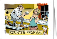 Funny marriage proposal in the kitchen - marry me card