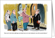 Funny invite to church potluck dinner cartoon card