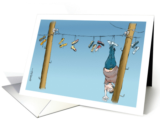 Funny man on a wire blank all occasion cartoon card (1405064)