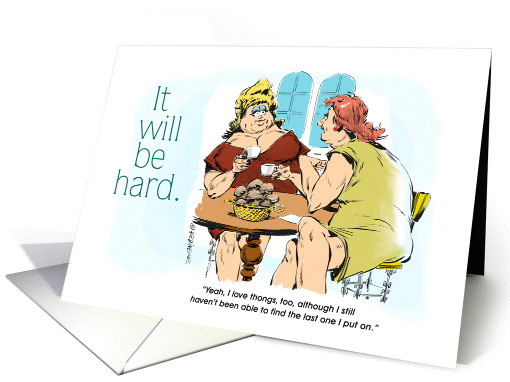 Funny dieting encouragement and wardrobe malfunction cartoon card