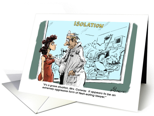 Funny happy birthday flesh-eating lawyer cartoon card (1408068)