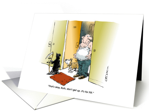 Funny pet get well and death at the doggie door cartoon card (1408758)