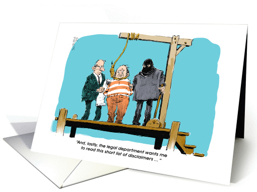 Funny lawyer retirement congrats - no disclaimers cartoon card