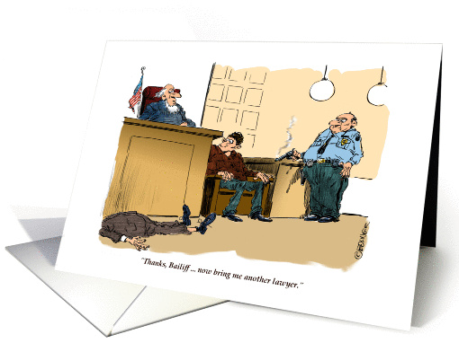 Funny courtroom, judge thank you cartoon card (1411302)