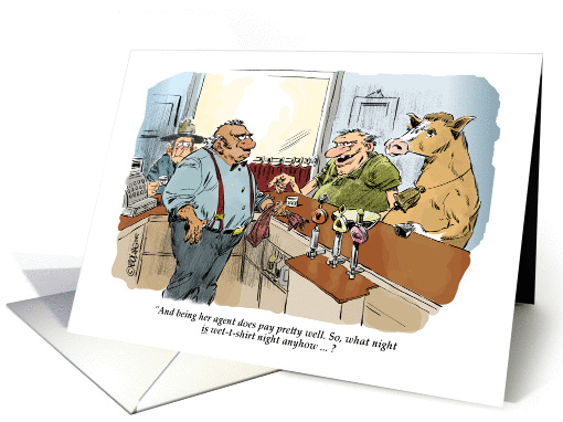 Funny wet t-shirt off-color thinking of you cartoon card (1411454)