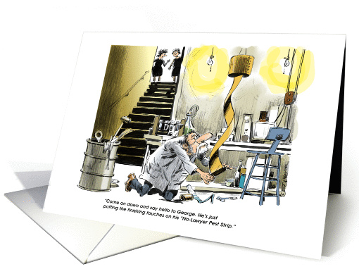 Funny No-lawyer pest strip development encouragement cartoon card