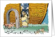 Funny Noah & Bon Voyage to cruise ship couple cartoon card