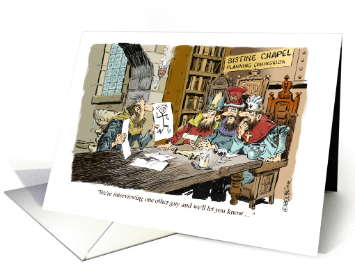 Amusing any occasion blank Sistine Chapel job interview cartoon card