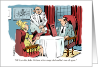 Amusing happy birthday to a free-ranging chef or baker cartoon card