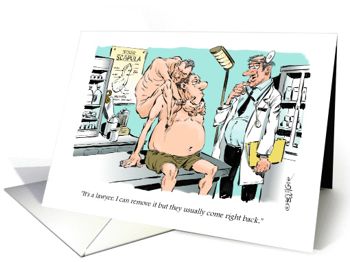 Amusing blank any occasion lawyer tumor cartoon card (1414978)