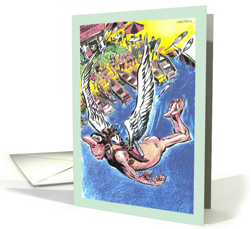 Fun flying naked bird man word of encouragement cartoon card (1415458)