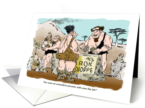 Amusing blank any occasion caveman and fire starter cartoon card