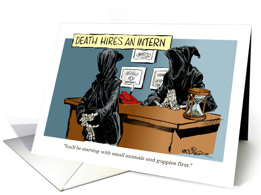 Blank any occasion Death's Intern and pets cartoon card (1421676)