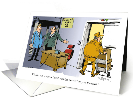 New Job Hire and Basement Desk Blank Any Occasion cartoon card