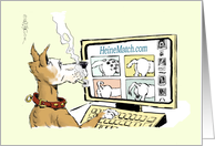 Cartoon canine computer search for love and romance card