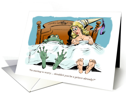 All occasion blank Frog & Princess bedroom scene cartoon card