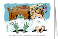 All occasion blank Frog & Princess bedroom scene cartoon card
