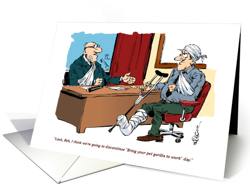 Amusing Bring your pet to work day cartoon blank card (1427150)