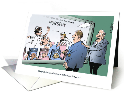 Amusing Lawyer-related Birth Announcement Cartoon card (1433726)