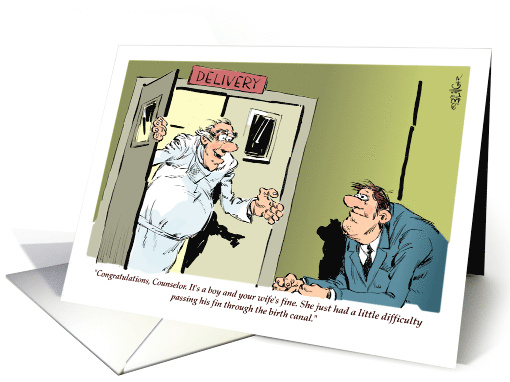 Amusing Birth Announcement of New Lawyer Cartoon card (1433784)