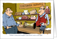 Blank any occasion returning a timepiece to the store cartoon card