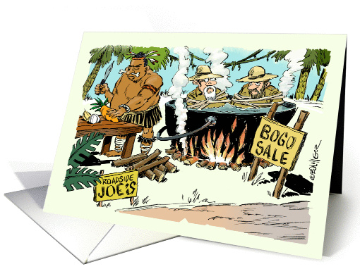 Amusing luncheon/brunch invitation with a cannibal flavor cartoon card