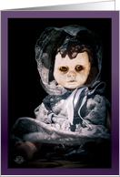 Belated Happy Halloween greeting with creepy doll card