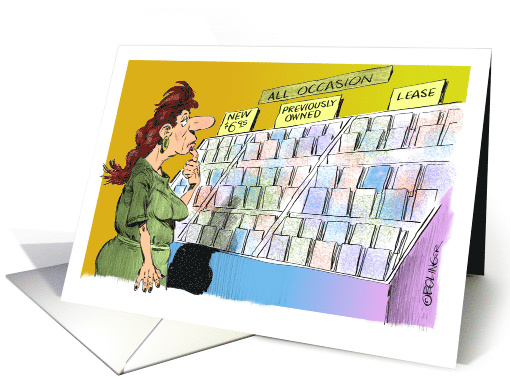 Cartoon Woman Choosing an Expensive Get Well Greeting card (1455800)