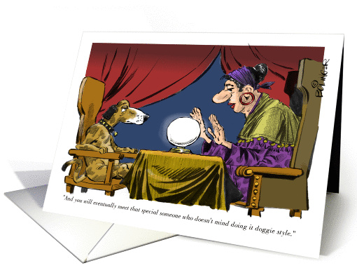 Fun cartoon fortune-teller and and dog adult blank any occasion card